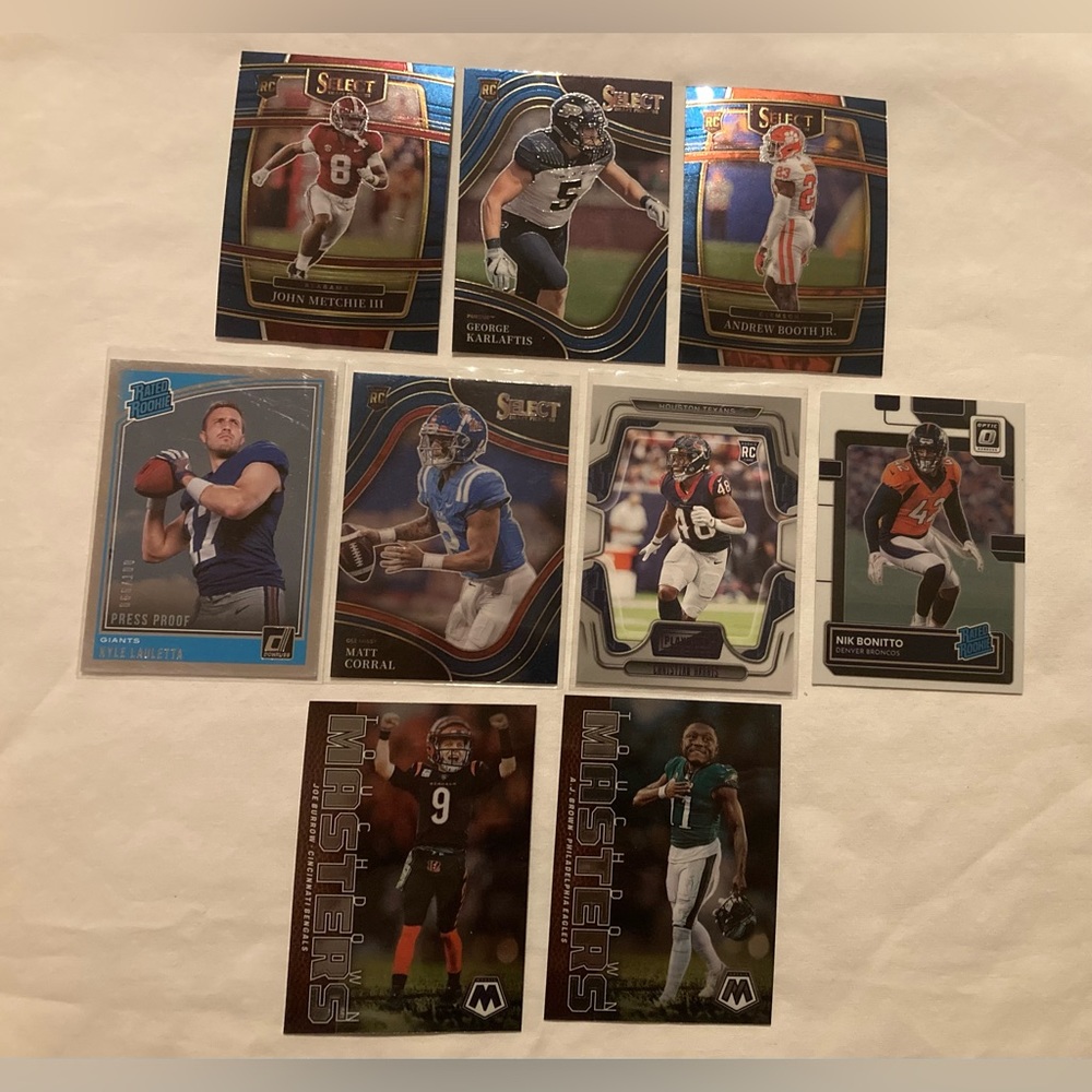 2022 Select Football 9 card rookie lot , John Metchie , Booth Matt Corral etc.